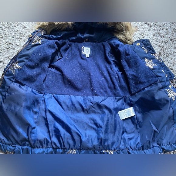 Baby Gap Parka Down fill coat jacket 3T Toddler Blue Gold Stars winter - Picture 4 of 10